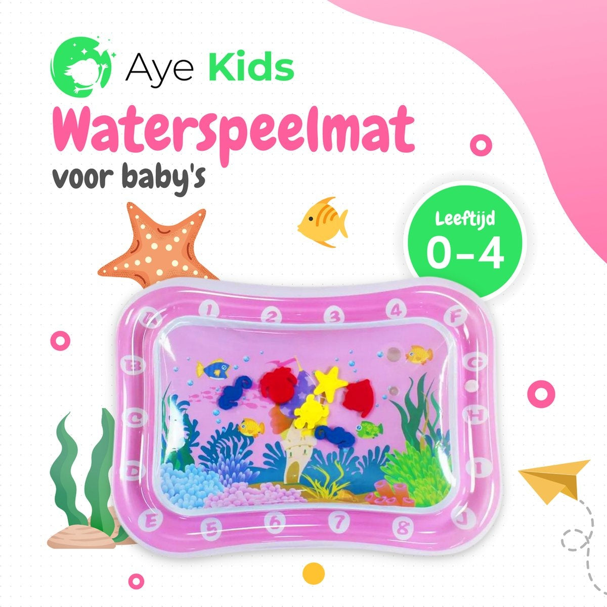 AyeKids Wasser Spielmatte - Wasser Matte - Spielmatte - Aufblasbar - Wasser Matte Baby - Rosa