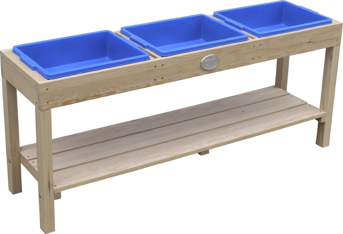 AXI Activity Table in Naturbraun mit 3 blauen Tabletts - Vielseitiger Kindertisch für verschiedene Aktivitäten