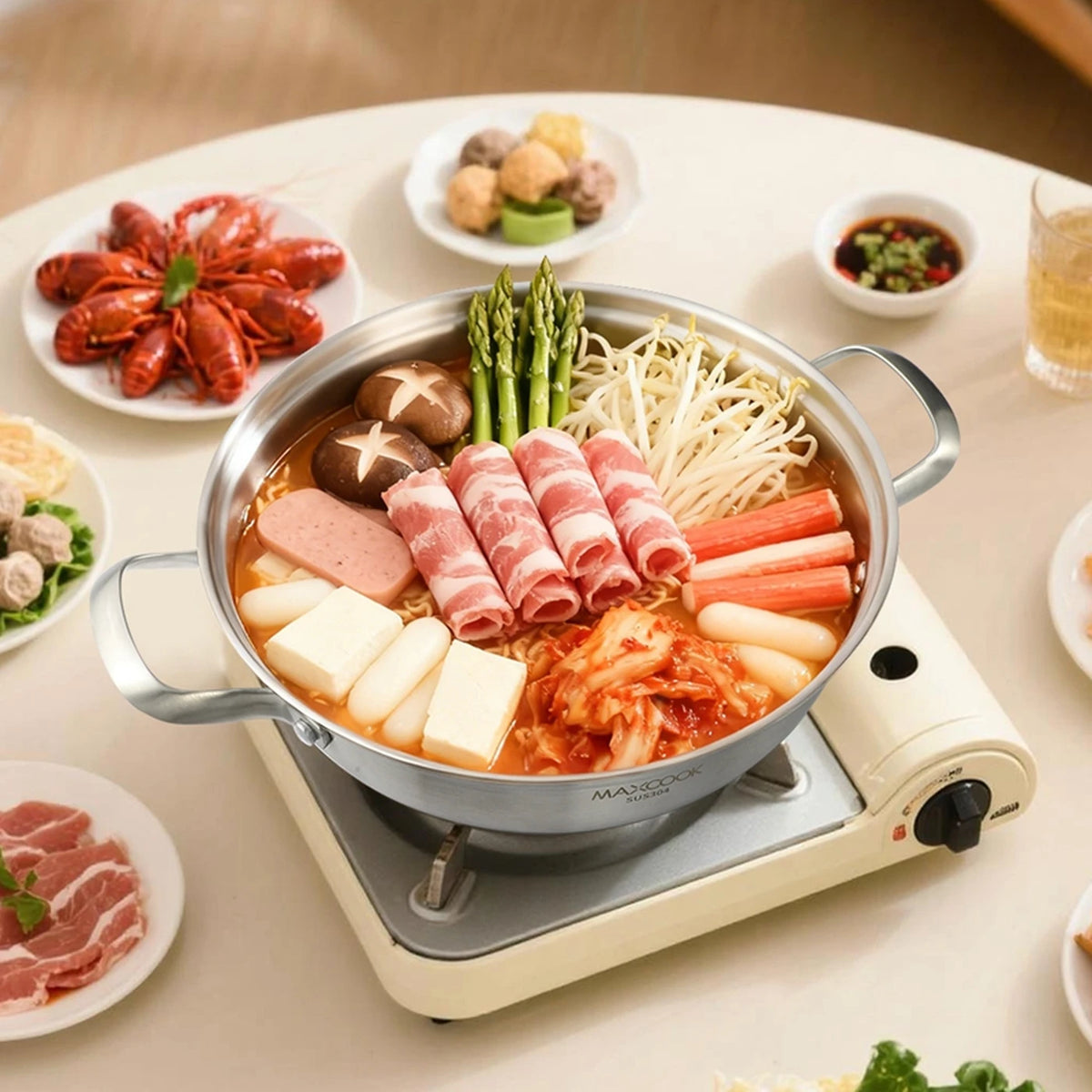Maxcook Hotpot, 3-lagig, Edelstahl 304 – 28 cm – Doppelgriff, induktionsgeeignet