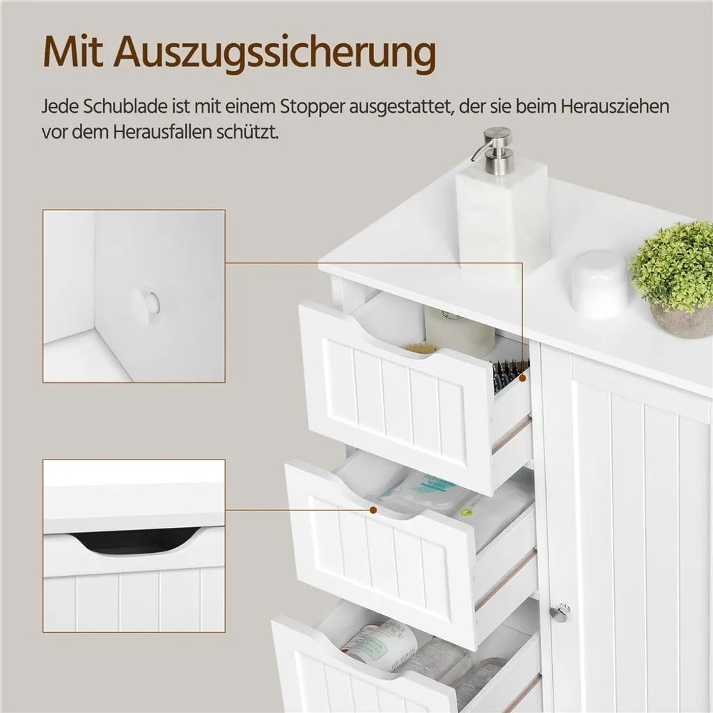 Yaheetech Badezimmerschrank - 56x30x82 cm - Aufbewahrung - Schubladen - Verstellbar - Kompakt - Weiß