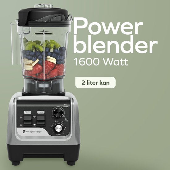 KitchenBrothers Power Blender - 1600W - 2L - Smoothie Maker - Eiszerkleinerer - Metallic Grau
