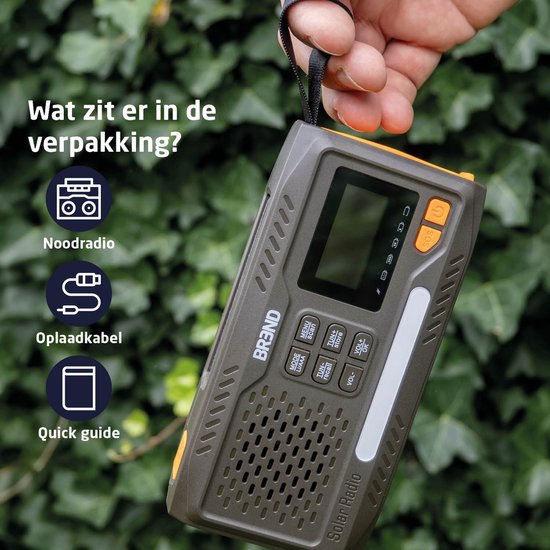BREND Notfallradio - Mit DAB und FM - Bluetooth-Lautsprecher - SOS-Alarm - Powerbank - LED-Taschenlampe - USB-C - Mit Solarpanel und Kurbel