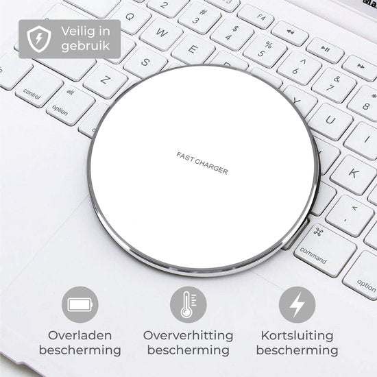 Nuvance - Wireless Charger 15W - Inklusive Kabel - Wireless Charger - Schnelles Ladegerät - Geeignet für alle Qi Smartphones - Weiß und Silber