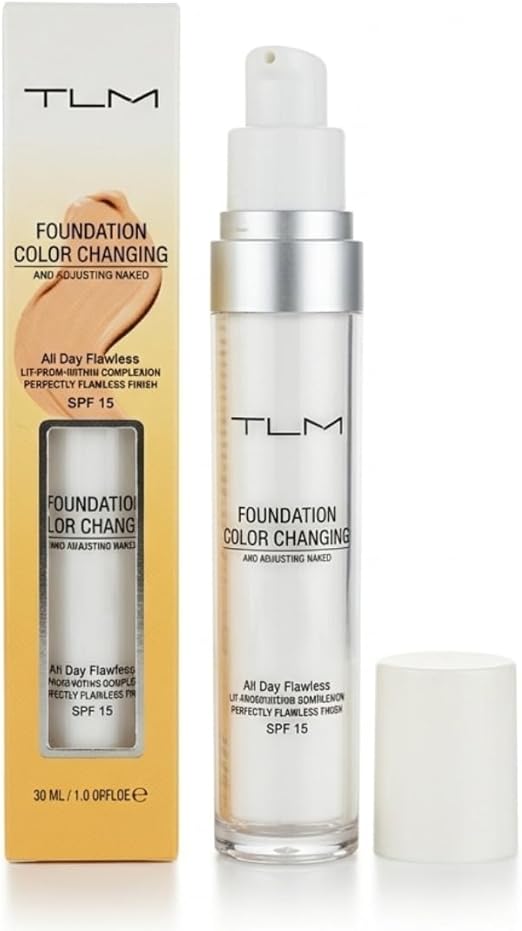 **TLM Foundation – farbverändernde Foundation – passt sich automatisch deinem Hautton an – leicht, feuchtigkeitsspendend und hypoallergen – 24-Stunden-Deckung – wasserfest – Ultra-HD-Make-up**