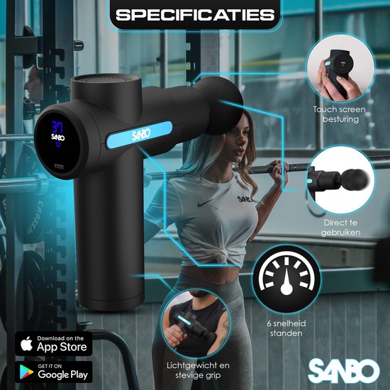 Sanbo Massage Gun Mini Gen 2 - Mit 5 Aufsätzen und 6 Stufen - Sport- und Entspannungsmassagegerät - Massage Gun - Professional - Schwarz