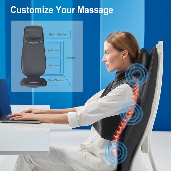 RENPHO Shiatsu-Massagekissen - Vollständige Rücken- und Nackenmassage - Mit Wärme und Vibration - Einstellbare Zonen und Intensität - Automatische Höhenerkennung - Geeignet für jeden Stuhl - Ideal für zu Hause oder im Büro
