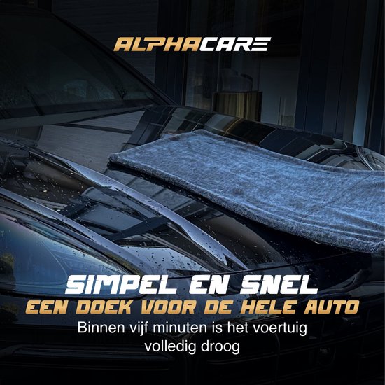 ALPHACARE - Trockentuch + Waschhandschuh Auto - Motorrad - Badezimmer - Quick Dry - 60 x 80 - 600 GSM - Grau