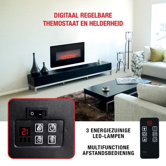 Classic Fire - Kamin Memphis - Fernbedienung & Timer - LED-Flammen - 1800W - Schwarz