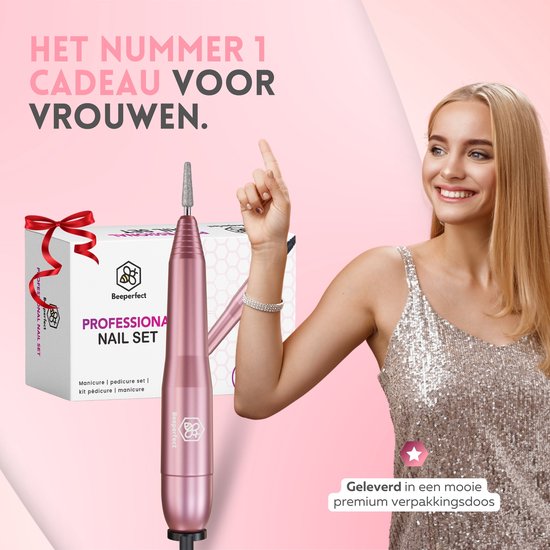 Beeperfect® Elektrische Nagelfeile - Nagelfräser - Maniküre- und Pediküreset - 12 Bits und 60 Schleifrollen - 4 Extra-Zubehör - Pink