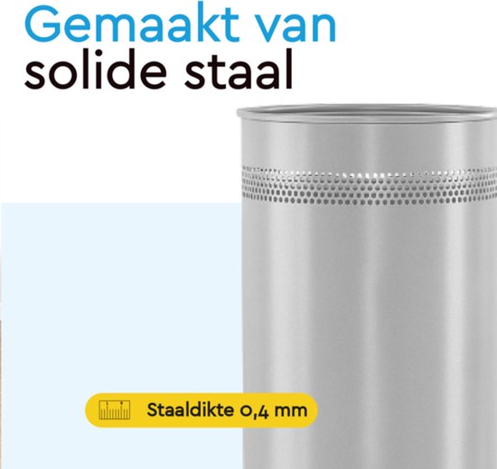 BRASQ Mülleimer Metall Büro/Haushalt - Mülleimer - Abfalleimer - Papierkorb - Rund - Mülleimer - Silber 21 Liter