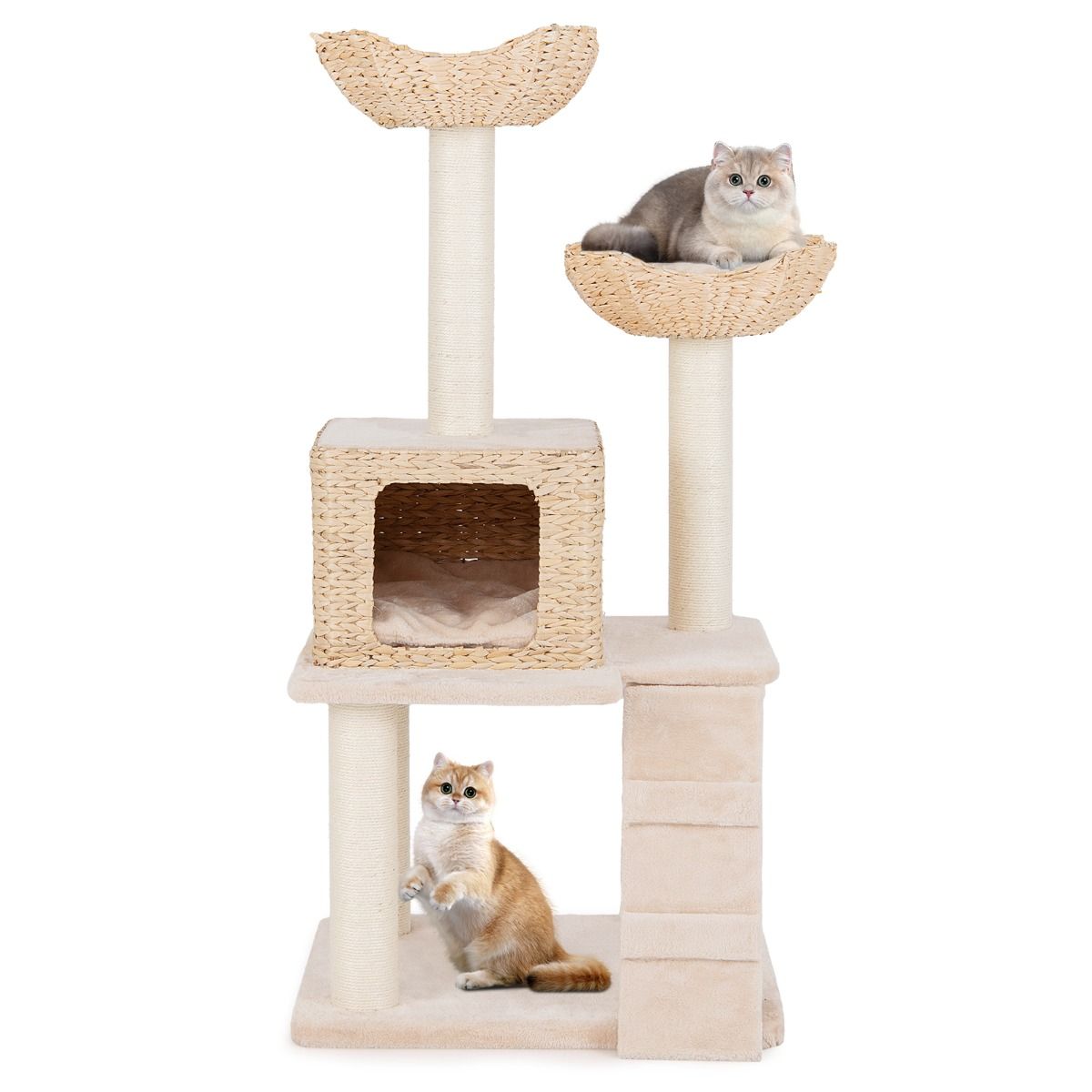 Coast Kratzbaum für Katzen – 4 Ebenen – Sisal-Kratzbäume – waschbare Kissen – beige 122 cm