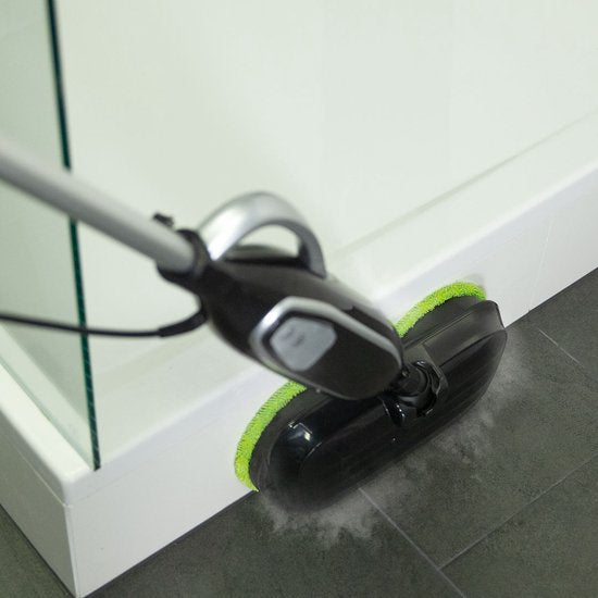 Livington Steam Twister Dampfreiniger mit rotierendem Doppel-Moppkopf, reinigt, schrubbt und poliert, 3-Stufen-Dampfautomat, 120 Grad heißer Dampf, Handdampfreiniger, 350-ml-Wassertank, schwarz