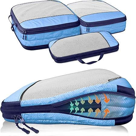 LOONARA Packwürfel - Compression Travel Organiser - 3er-Set - Mariner's Azure - für Koffer & Rucksack - leicht & langlebig - sparen Sie bis zu 50% Platz