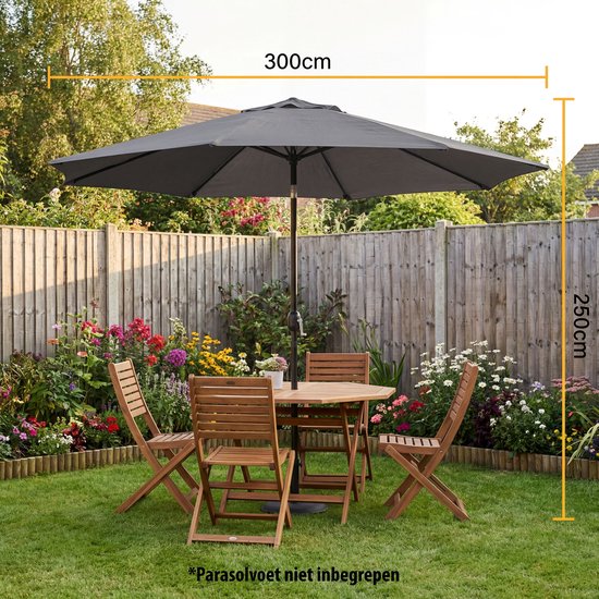 Tristar Stabsonnenschirm – 300 cm, rund – Garten & Balkon – neigbar – inkl. Schutzhülle – PA-7903 – Dunkelgrau