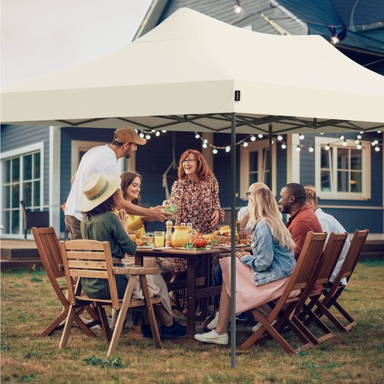 LifeGoods Partyzelt – Pavillon – 3 x 4,5 m – Seitenwände – Easy-Up – Zusammenklappbar – Wasserdicht – Transporttasche mit Rollen – Beige