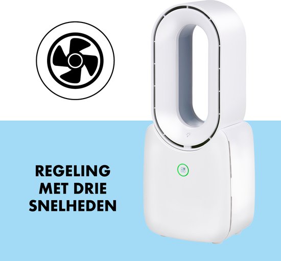 Lifetime Air Bladeless Fan - Leiser Ventilator mit drei Geschwindigkeiten - Kabelloser Tischventilator - Tischventilator mit LED-Stimmungslicht - USB-C wiederaufladbar - Kompaktes Design - 5W - Weiß