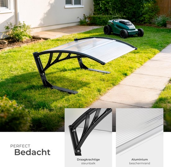 tectake® Garage für Mähroboter – Carport für Rasenmäher – Überdachung für Ladestation des Mähroboters – wetterfest – 81 x 100 x 48 cm – inklusive 4 Erdnägel – transparent