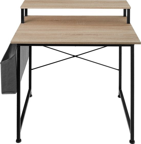 tectake - Everett Schreibtisch - 80 cm breit - Computertisch - mit Ablage und Organizer - hellbraun - 404663