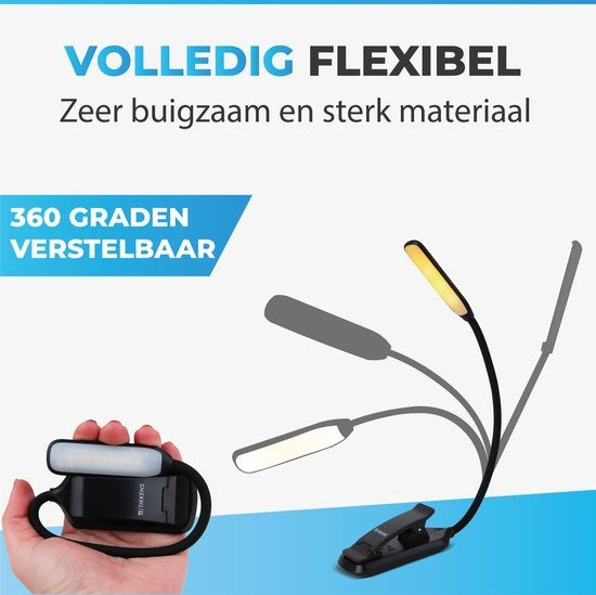 Tikkens LED-Leselicht für Buch - Nachttisch-Leselicht für Bett - Buchlampe USB wiederaufladbar mit Klemme - Buchlampe mit 3 Lichtstufen
