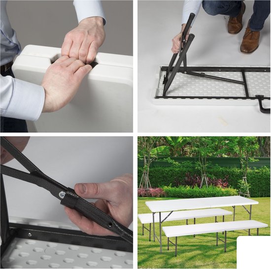 Perel Faltbare Bank 4-Sitzer - Faltbar und wetterfest - Mit Griff - Ideal für Picknick, Camping, Grill und für den Innen- und Außenbereich - Maximal 400 kg - Weiß