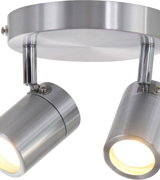 Stahlfarbener 2-flammiger Strahler Upround 2487ST – Dreh- und neigbar – Modernes Design – Inklusive Leuchtmitteln – Mexlite – Für den Innenbereich geeignet, IP44, max. Tiefe 15 cm