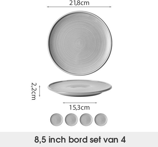4er-Set Essteller (Ø 21,8 cm / 8,5 Zoll), Tellerset, Frühstücksteller, Dessertteller, Geschirrset für 4 Personen, Geeignet für Restaurants, Gastronomie, Feiern, Familienfeste, Bankette und Picknicks, mikrowellen- und spülmaschinenfest, Keramik