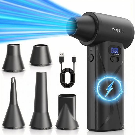 ProTrue® Air Duster 110.000 U/min – 4 Stufen – Kabelloser Staubreiniger – Druckluft für den Computer – Turbo-Lüfter mit Druckluft – Akku-Luftgebläse