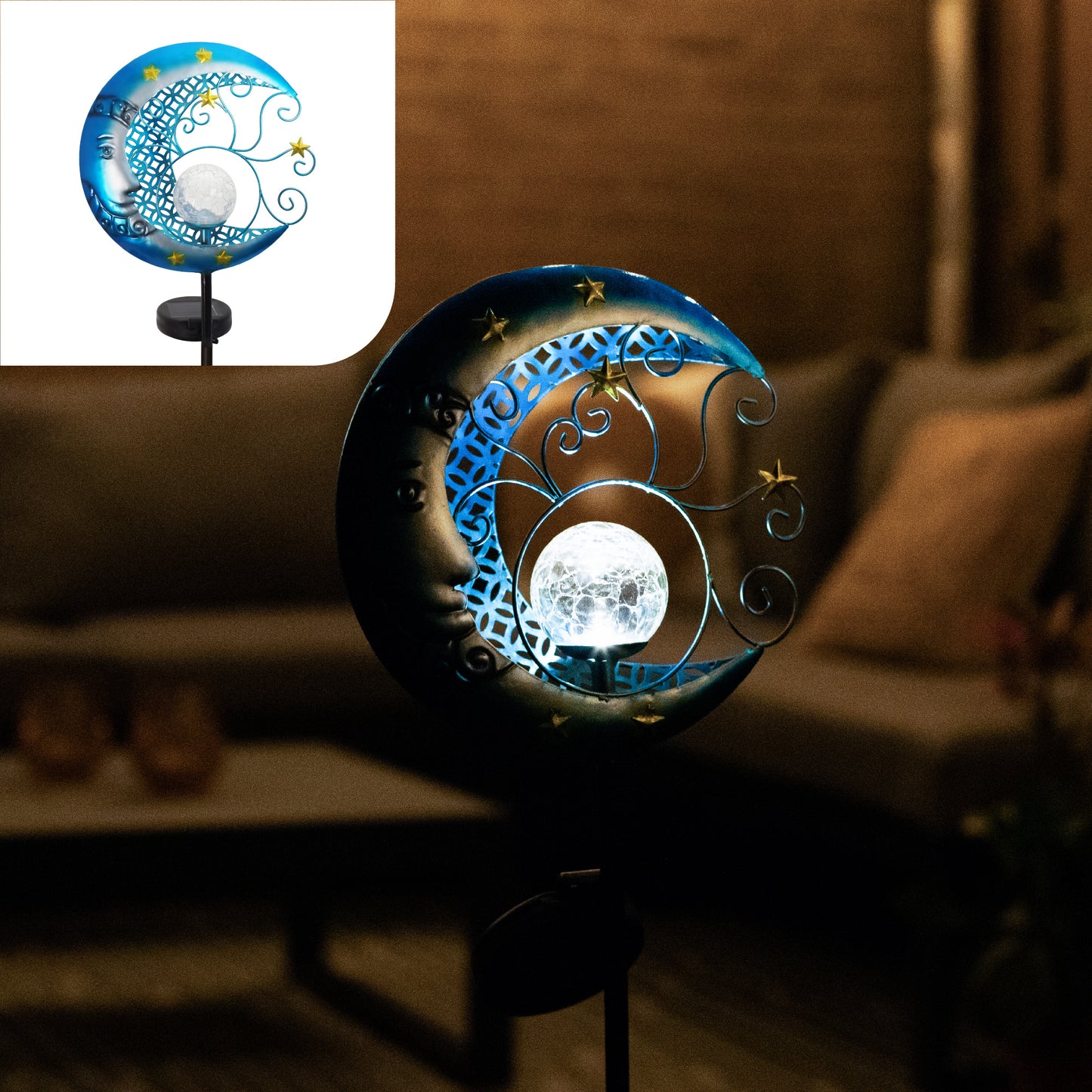 Gadgy - Solar Garten Licht Mond mit Garten Fackel - Outdoor - Garten, Terrasse & Balkon - Blau