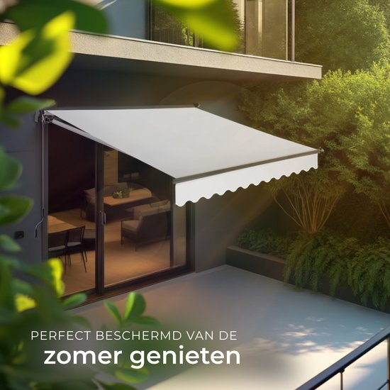tectake® Sonnenschirm mit Gelenkarm - 250 x 200 cm - Markise - Sonnenschutz für Fenster, Balkon, Außenbereich - Wandmontage - Wasser- und UV-beständig - Hellgrau