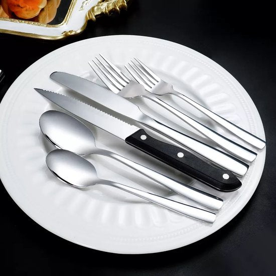 Deleca 8 Personen Besteck-Set (48 Teile) - Löffel, Messer, Gabeln & Steakmesser - spülmaschinenfest - Silber/Edelstahl