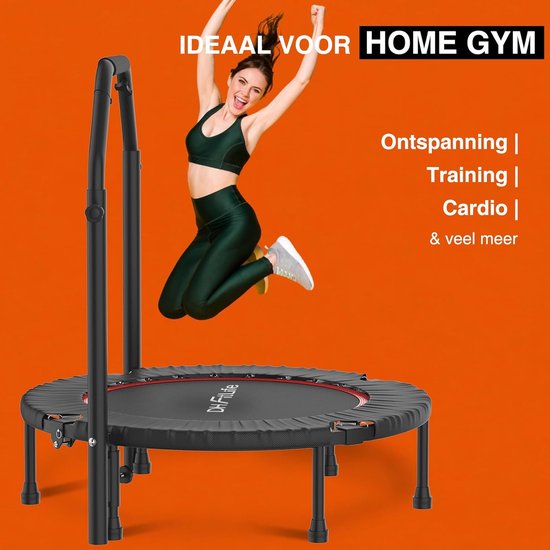 DH FitLife Fitness Indoor Trampolin faltbar ohne Montage | Ø102 cm 40 Inch | Belastbarkeit 150 KG | 4 verstellbare Griffpositionen | Stabil und leise für Kinder und Erwachsene