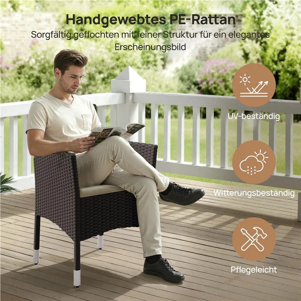 Yaheetech Gartenstuhl-Set, 2er-Set, Polyrattan, 58 x 58 x 84 cm – Braun/Beige – Gartenstühle mit Sitz- und Rückenkissen