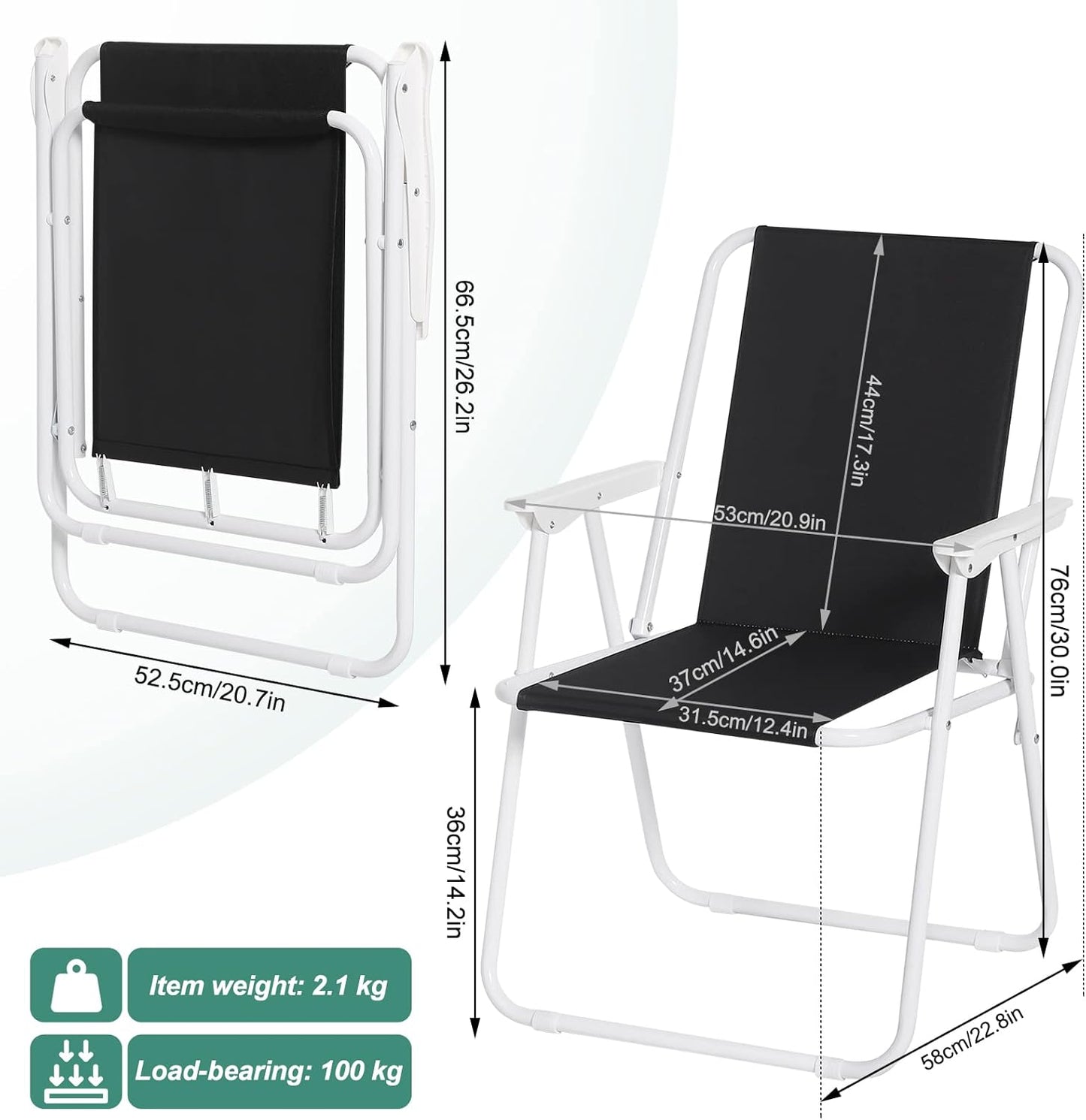 WOLTU Klappbarer Campingstuhl, 2er-Set – Schwarz