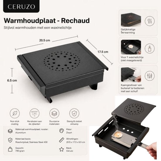 Ceruzo Warmhalteplatte Compact – Rechaud – 1 Teelicht – Schwarz