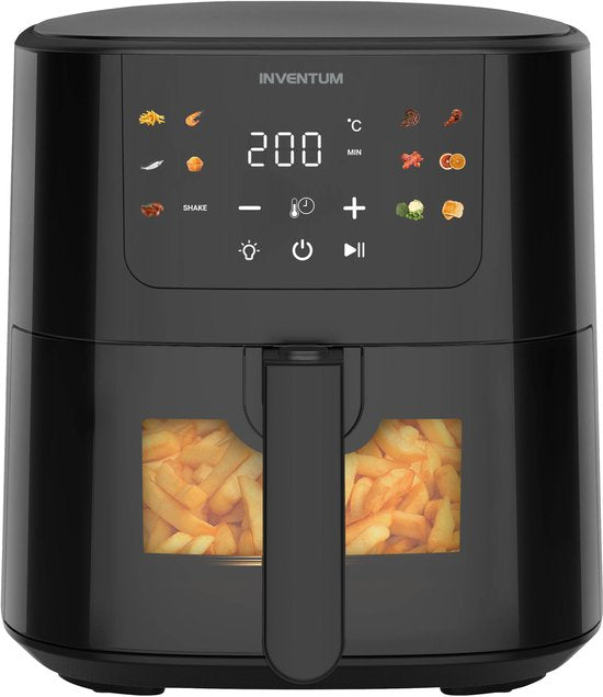 Inventum GF502HLDB Heißluftfritteuse – 5 l – Sichtfenster – 11 Programme – 70–200 °C – Für bis zu 5 Personen – Schwarz – WK