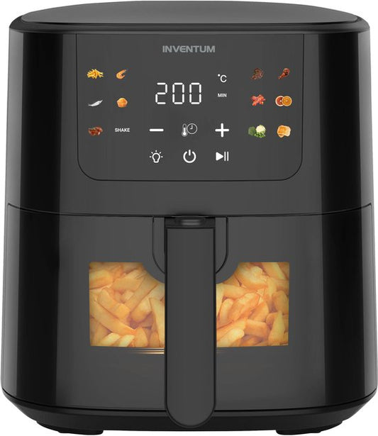 Inventum GF502HLDB Heißluftfritteuse – 5 l – Sichtfenster – 11 Programme – 70–200 °C – Für bis zu 5 Personen – Schwarz – WK