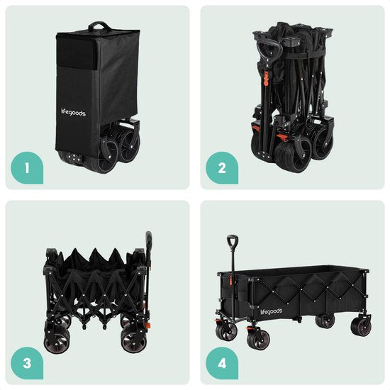 LifeGoods Wagon - XXL - Faltbar - 300L - 150KG Tragfähigkeit - Schwarz
