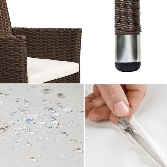 tectake - 2er Set Gartenstühle aus Korbgeflecht - inkl. 2 Sets Kissenbezüge (beige und grau) - braun - 404550 - Poly-Rattan