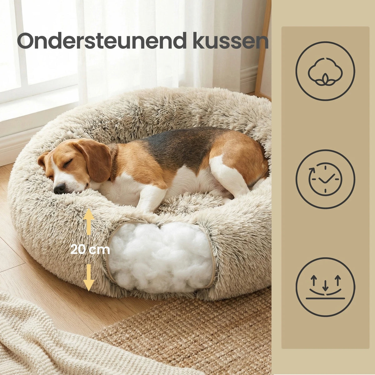 JOYFURNOS Donut-Hundekorb mit herausnehmbarem, waschbarem Kissen – Weiches Plüschsofa – 70 cm – Khaki