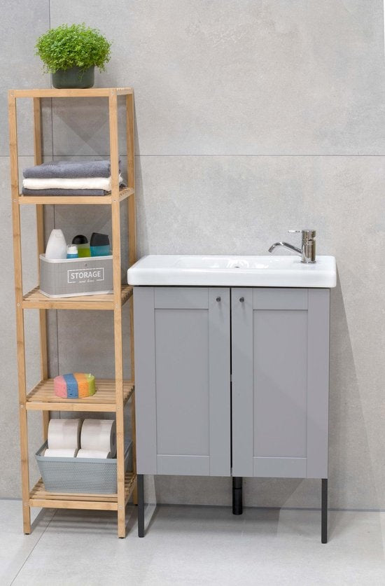 alpina Badregal - 5-lagig - Ã–kologisches Bambusholz - Badmöbel - Handtücher, Shampoo und Conditioner