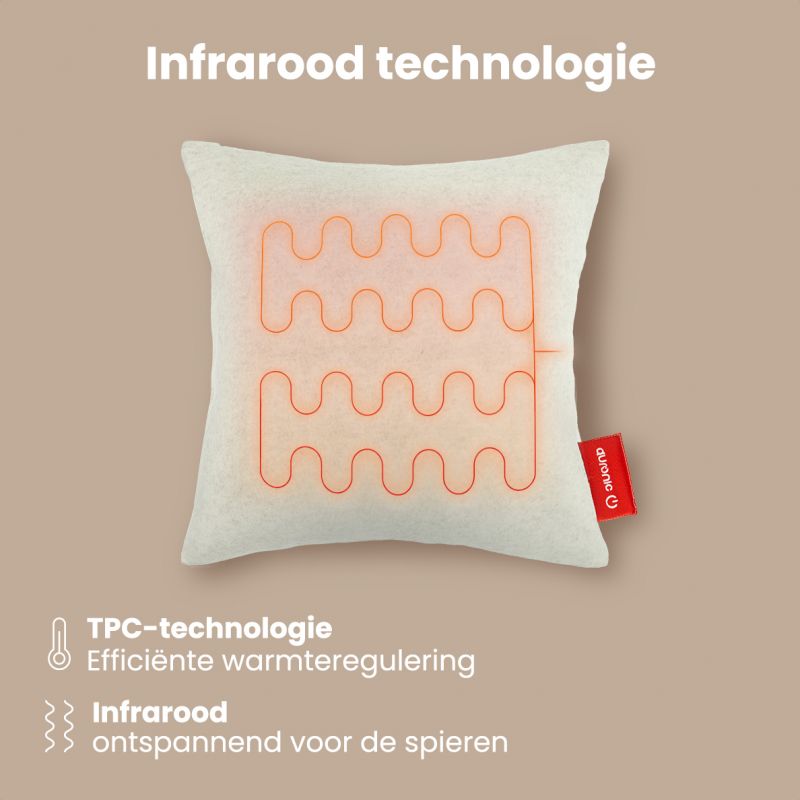 Auronic Heat Pillow Classic - kabelloses & wiederaufladbares elektrisches Infrarot-Kissen - 45x45 cm - taupe