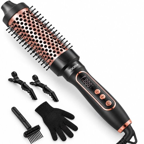 Soosia Lockenstab & Glättungsbürste – Wärmebürste mit Keramikplatten – Thermal Brush – Infrarot & Ionen – Einstellbar von 110 bis 210 °C