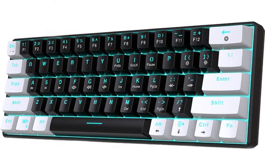 HXSJ V900 - Wired Gaming Keyboard - Mechanisch - RGB - Blauer Schalter - 61 Tasten - QWERTY-Tastaturen - Schwarz weiß