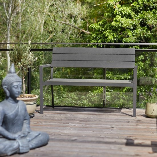 tectake - Gartenbank - 2-sitzige Bank mit Aluminiumrahmen und Hi-Impact-Latten - Geeignet für Terrasse, Park, Balkon, Gartenmöbel und Haus - Langlebig, wetterfest, einfach zu montieren - Max. 250kg - dunkelgrau