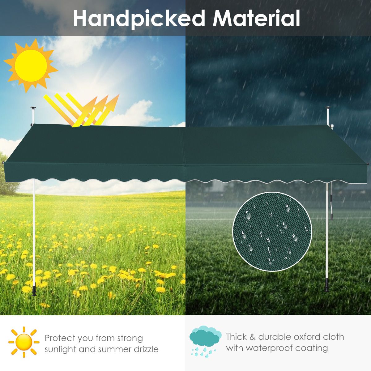 Coast Sunshade 400 cm breit, höhenverstellbar 200-300 cm, grün, Aluminiumrahmen und Oxford-Gewebe