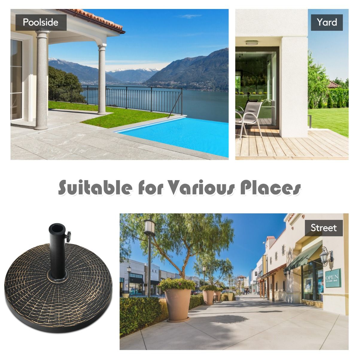 Coast Sonnenschirmständer, rund, 12 kg – Verstellknopf – 38/48 mm – 45 x 34 cm – Bronze