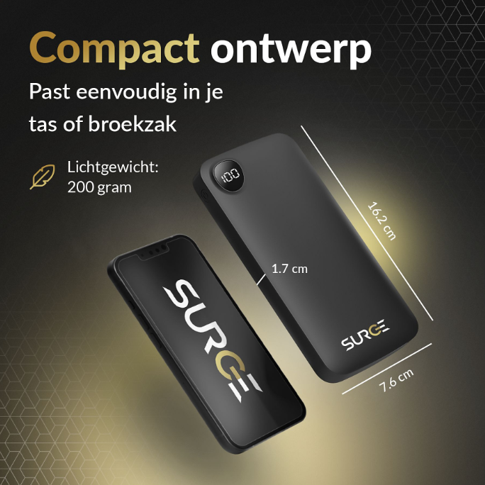 Surge C-Twin Powerbank 10.000mAh 22,5W - 2x USB-C + USB - Schwarz - Kompakt 14,2 x 6,8 x 1,6 cm