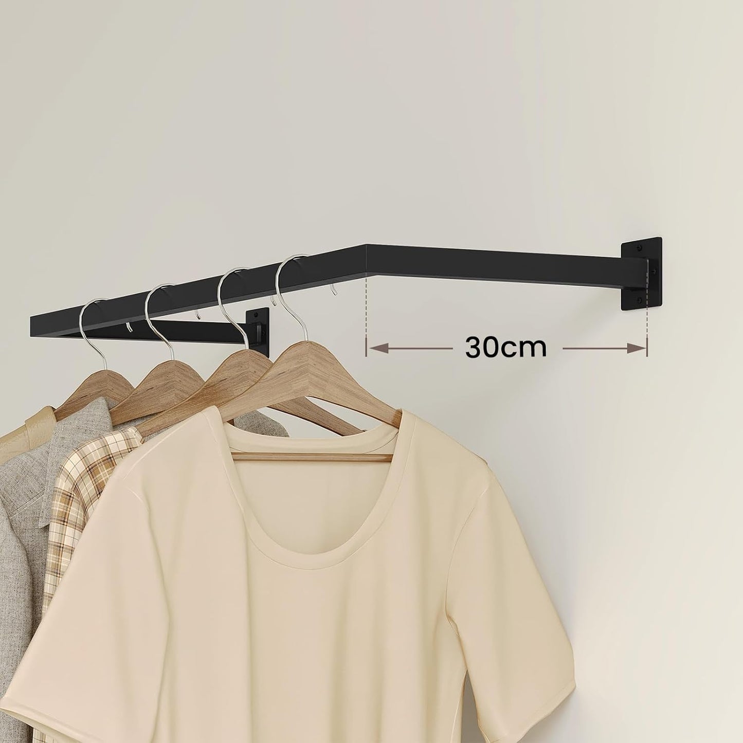 eSituro Wand-Kleiderständer Schwarz - Industrieller Wand-Kleiderständer - 50 kg - 64 x 6,5 x 30 cm