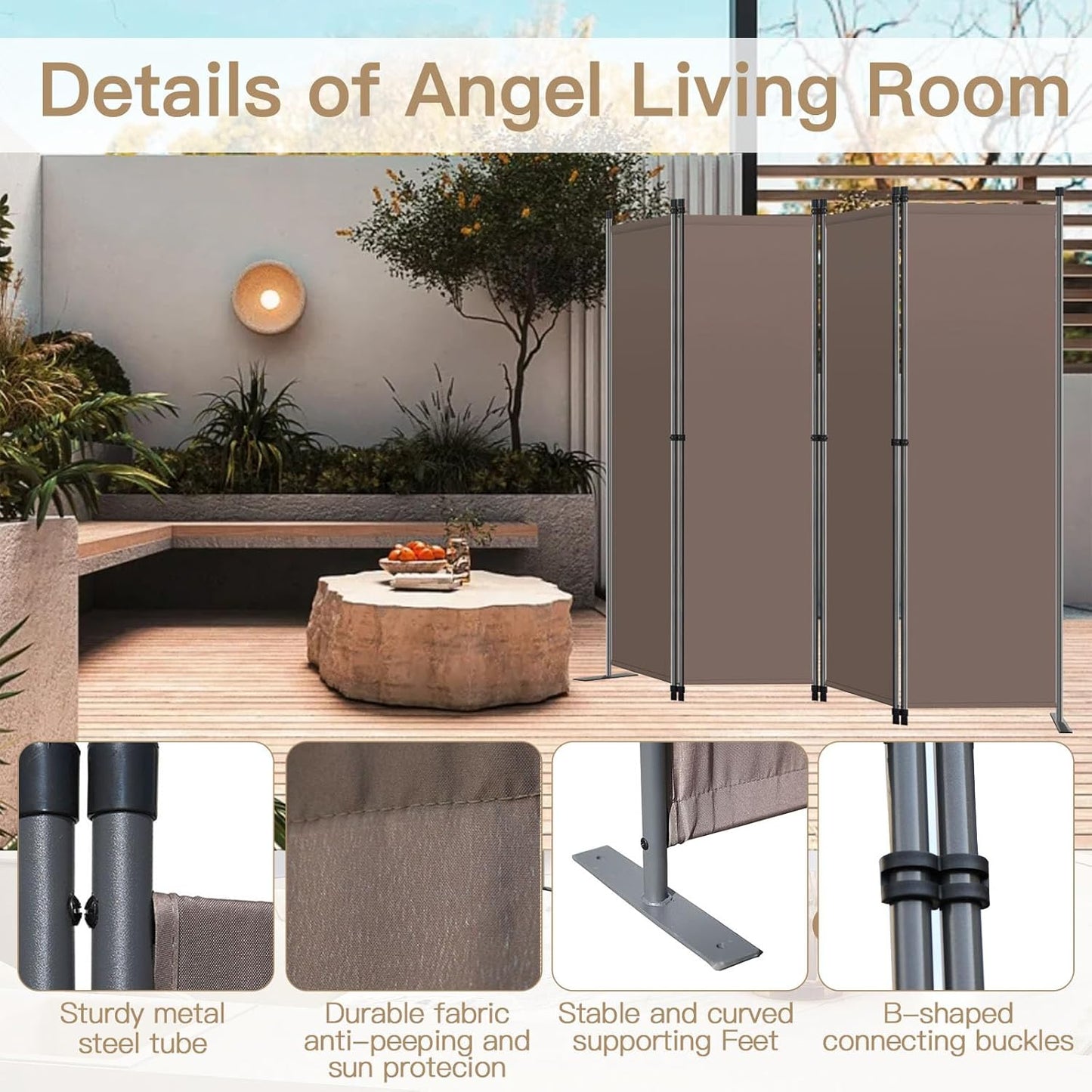 Angel Living Faltwand - 4 Paneele - 224 x 165 cm - Braun