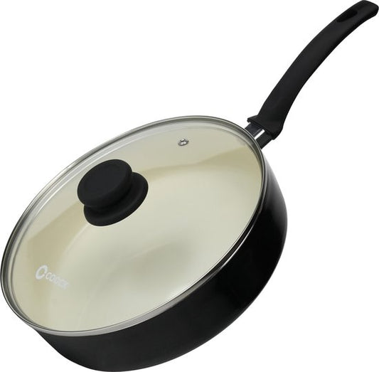 COOCK Kasserolle Induktion - 3100ml - Spezielle Antihaftbeschichtung - Ergonomische Kaltgriffe - Recyceltes Aluminium - Schwarz/Weiß - Inklusive E-Book